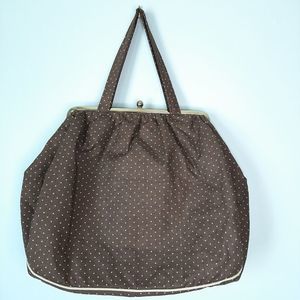 VINTAGE The Original Jani Bag Knitting Brown Polka Dot Pocket Lined Cott…